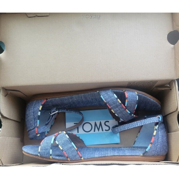 Womens Toms Correa Sandal Chambray Denim And Stripes Size 9.5 - Picture 5 of 6